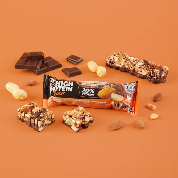 GFF barretta proteica cioccolato fondente arachidi mandorle 20% proteine ricca in proteine