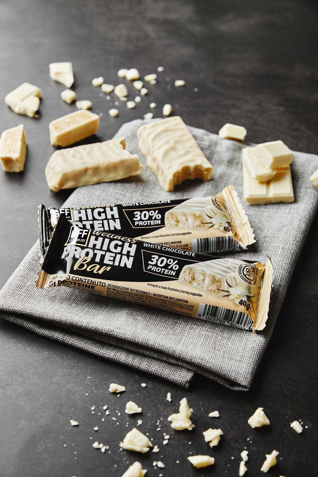 Barretta proteica al cioccolato bianco 01