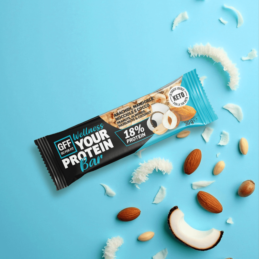 Barretta proteica arachidi, mandorle, nocciole e cocco – 1 pz